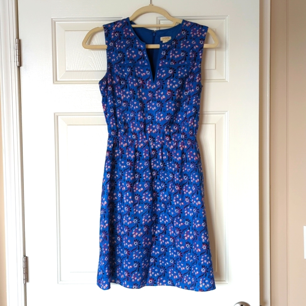 J. Crew Blue Floral Split Neck Sleeveless Dress Size 00